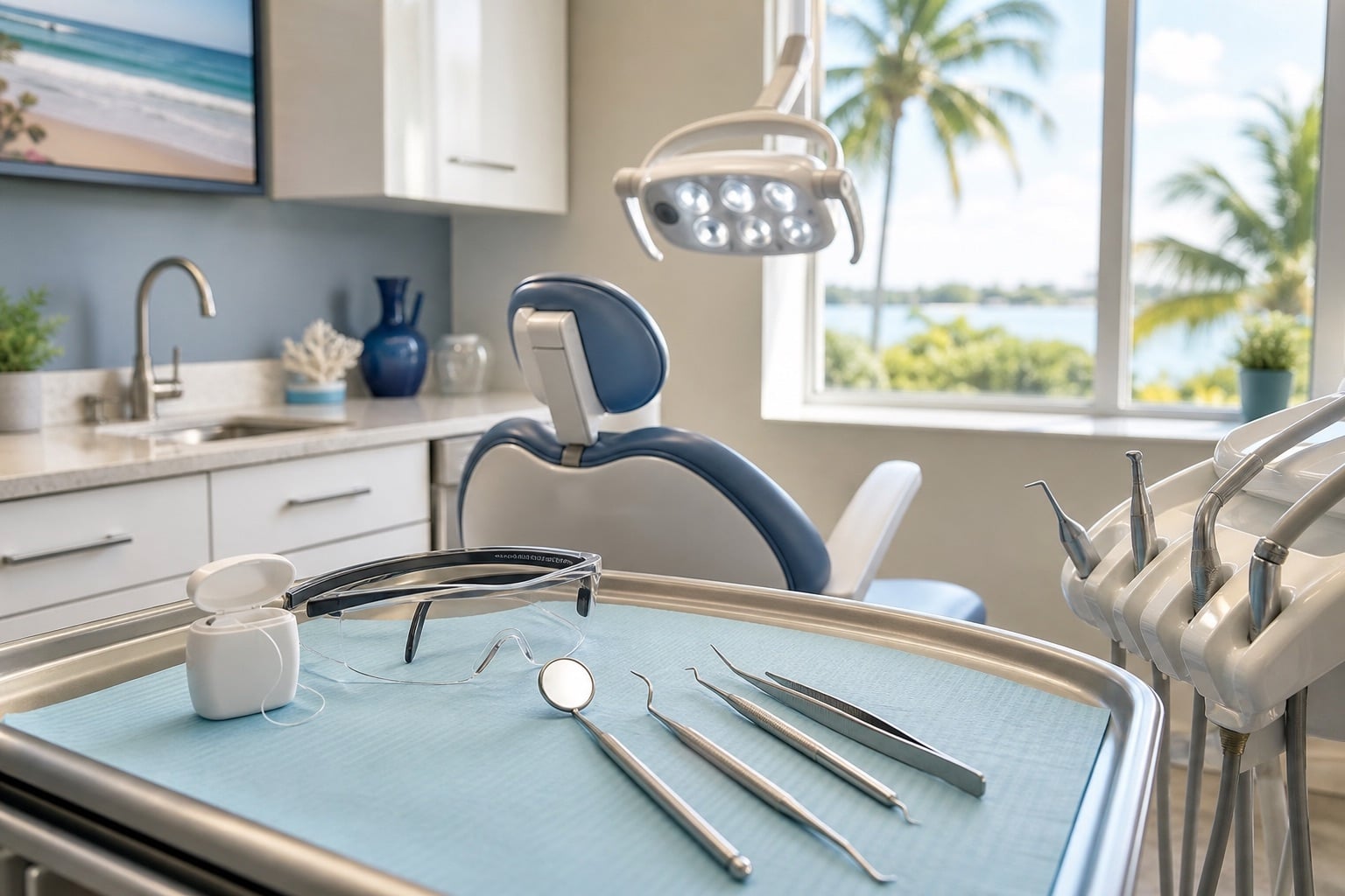Dental operatory prepared for a routine preventive cleaning